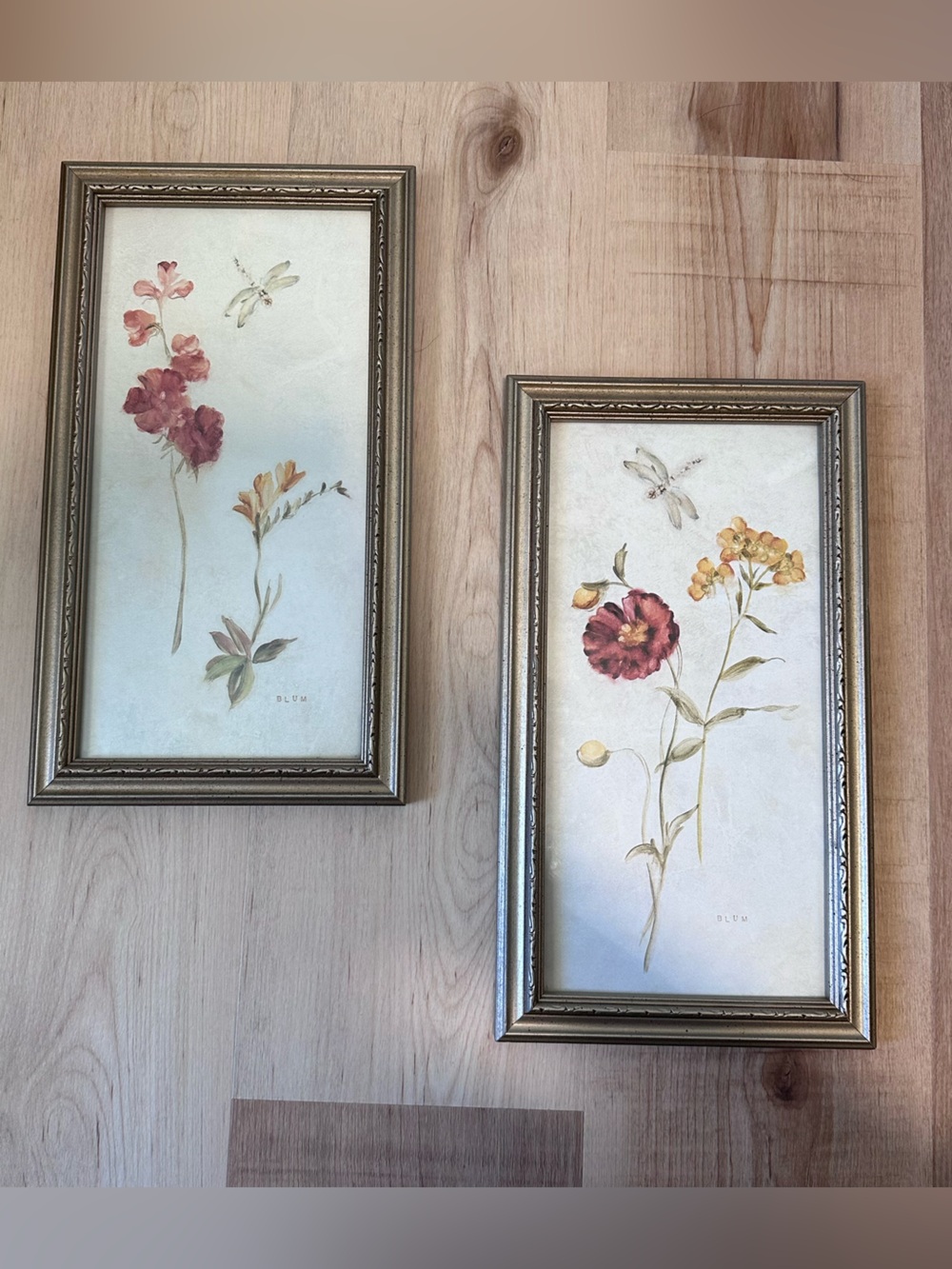 Vintage Cheri Blum Framed Botanical Floral Print Wall Art Set of 2